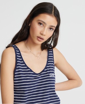 Superdry Organic Cotton Essential Tank Női Mellény Sötétkék/Csíkok | PGIEQ4381